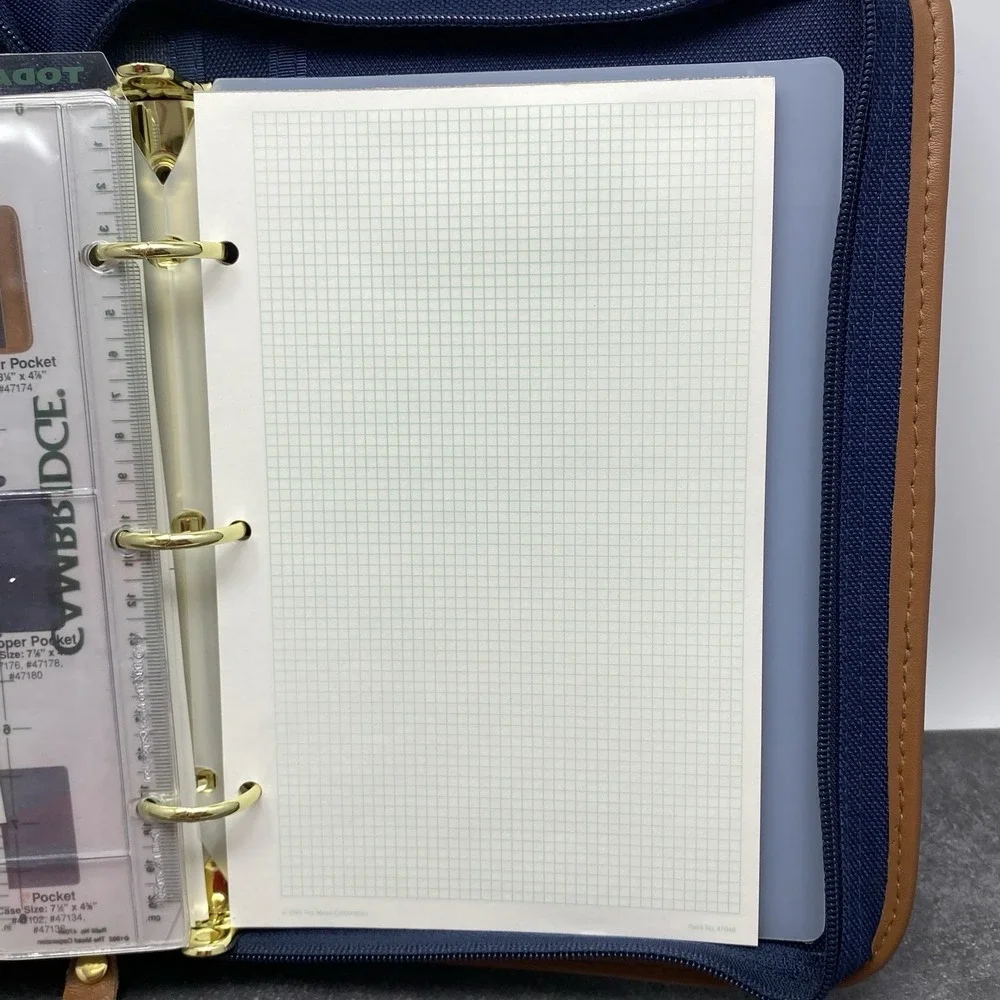 Vintage 90's Cambridge 47062 Blue Canvas Tan Planner Organizer 3 Ring Binder